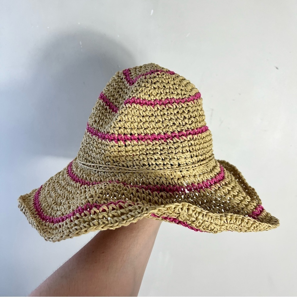 Columbia Women’s Tan and Pink 100% Paper Straw Hat O/S Adjustable Wire Vacation - Picture 2 of 5